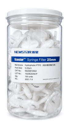 Filtro de jeringa Hidrofobico PTFE 25 mm poro 0.22 um x PK100 UND (INC IGV)1