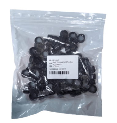 BLACK SCREW SOLID TOP PP CAP WITH BEIGE PTFE/BEIGE SILICONE SEPTA; 1 PK/100-GENERICO, 3BF05017 (INC IGV)