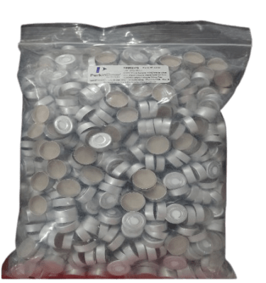 Tapa engarzada de aluminio preensamblada con septum de PTFE/silicona (blanco)1