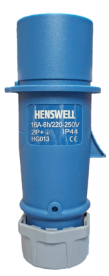 CONECTOR MACHO INDUSTRIAL DE 3 PINES 16A-6H/220-250V IP44 (UND)-HENSWELL, HG013 (INC IGV)
