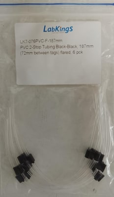 PVC 2-STOP TUBING BLACK-BLACK, 187MM (72MM BETWEEN TAGS) FLARED, 6PK-LABKINGS,LK7-076PVC-F-187mm (INC IGV)