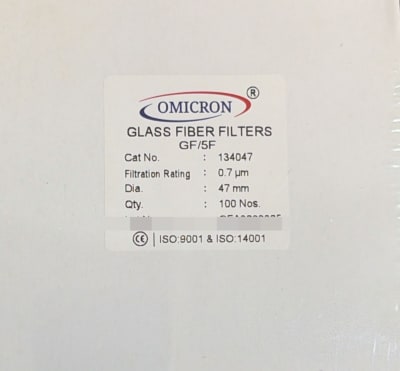 OMICRON® 100% BOROSILICATE GLASS FIBER FILTERS,BINDER FREE, NON STERILE, 47MM 0.7µm 100/PK, 134047 (INC IGV)1