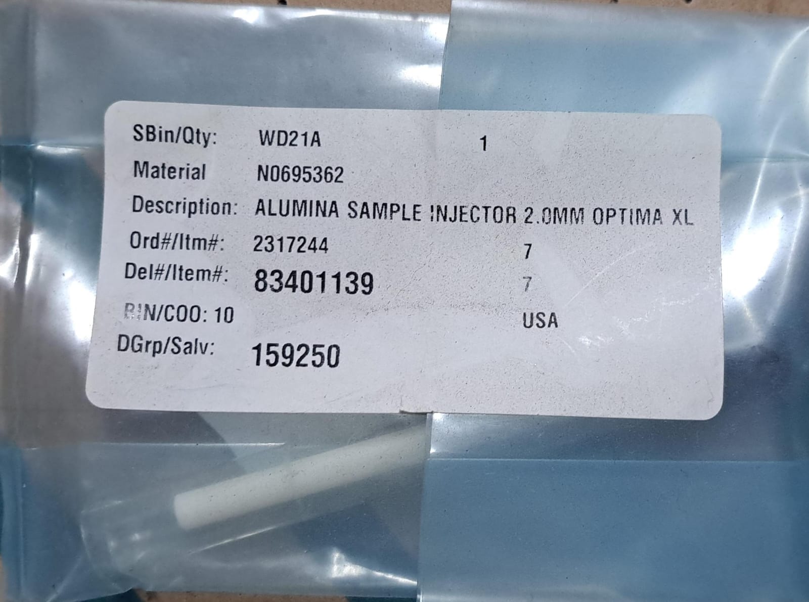 Sample Reader Injector ALUMINA SAMPLE INJECTOR 2.0MM OPTIMA XL (INC IGV) | Envirotechlab