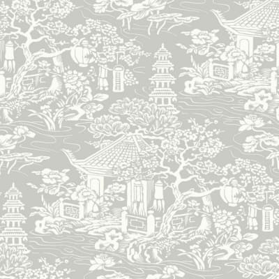 WALLPAPER ORIENTAL SCENIC METALLIC GREY1