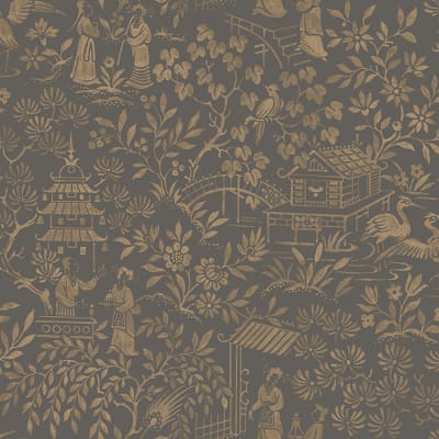 WALLPAPER ORIENTAL GARDEN 4272 BLACK