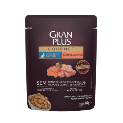 GRAN PLUS POUCH GOURMET GATO ADULTO CASTRADO SABOR SALMÓN y POLLO
