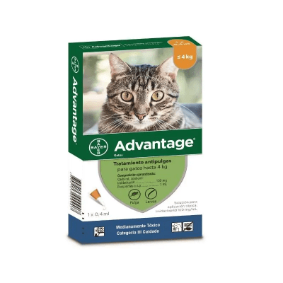 ADVANTAGE GATOS - 1 Pipeta de 0.4 ml (Naranja) hasta 4kg