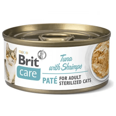 BRIT CARE CAT STERILIZED TUNA PATE WITH SHRIMPS 70 GR