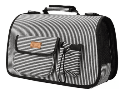 TRANSPORTADORA PARA MASCOTA CON RAYAS NEGRAS