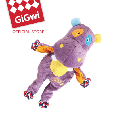 GIGWI PLUSH FRIENDS  HIPPO WITH ROPE & SQUEAQUER1