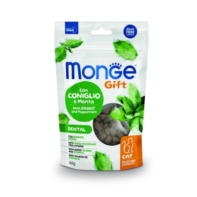 MONGE GIFT FILLED AND CRUNCHY DENTAL CAT CONEJO Y MENTA