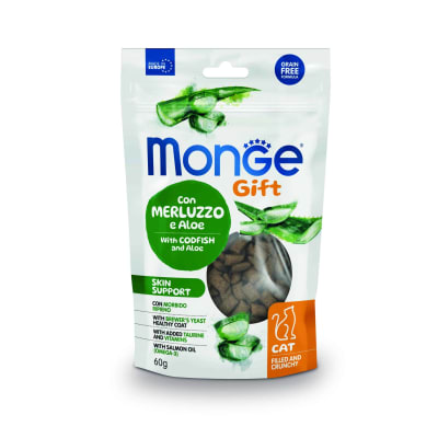 MONGE GIFT FILLED AND CRUNCHY SKIN SUPPORT CAT BACALAO Y ALOE1
