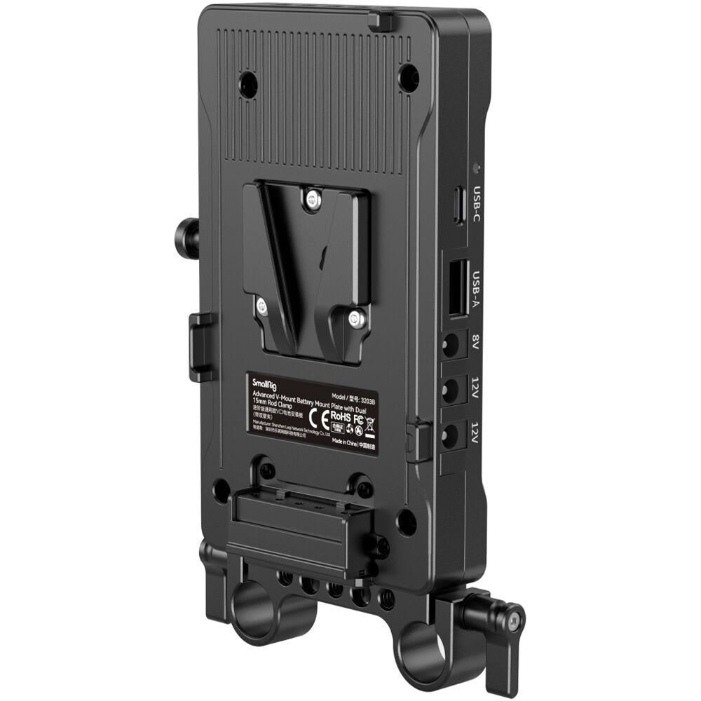 Placa adaptadora de batería con montura V-Mount y doble abrazadera de barra de 15 mm2