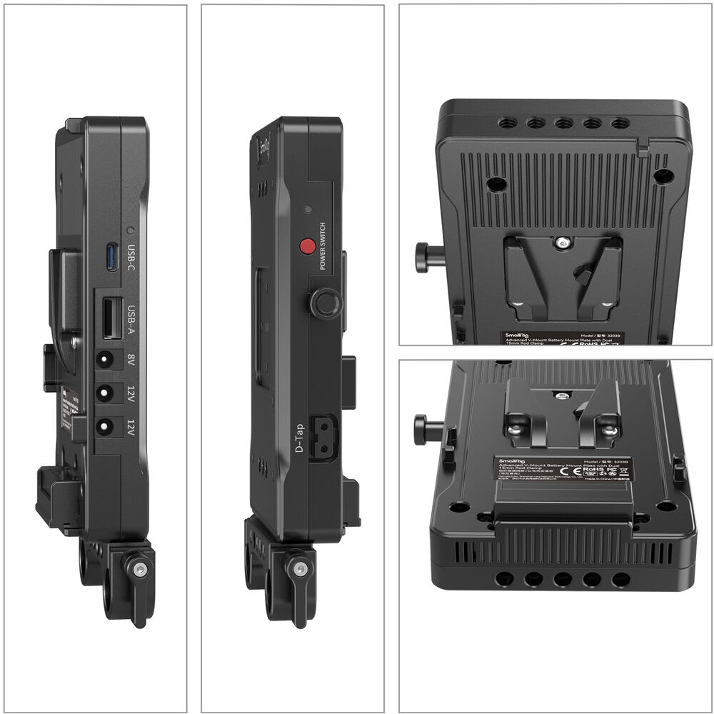 Placa adaptadora de batería con montura V-Mount y doble abrazadera de barra de 15 mm3