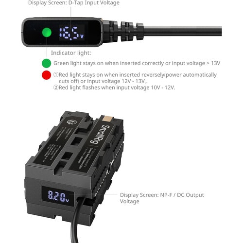 Adaptador de corriente D-Tap a batería simulada NP-F de doble cara4