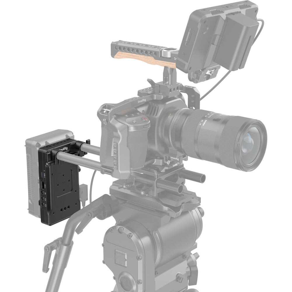 Placa adaptadora de batería con montura V-Mount y doble abrazadera de barra de 15 mm5