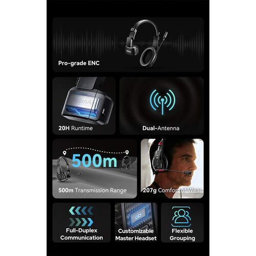 Sistema de Auriculares de Intercomunicación Inalámbrico Full-Duplex para 5 Personas9