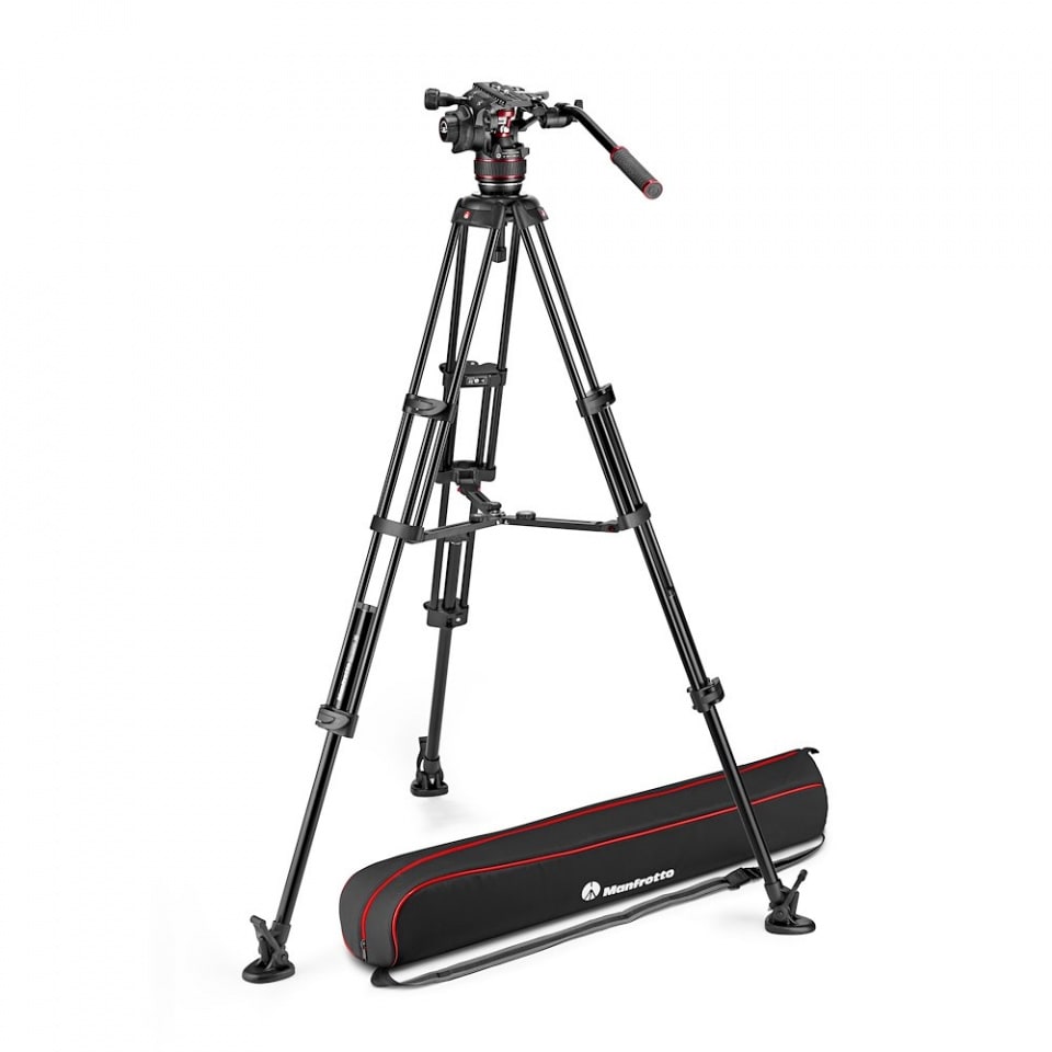 Cabezal de video fluido Manfrotto 608 Nitrotech con Trípode de vídeo de aluminio doble6