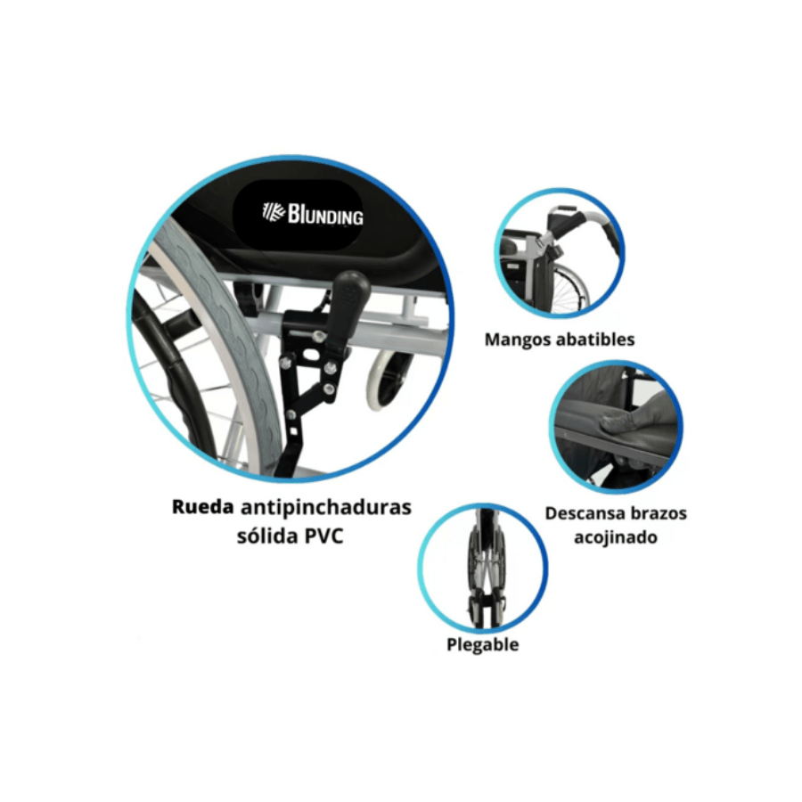 Silla de Rueda Adulto standard 3.0 plegable acero importado SRA-3746 Blu3