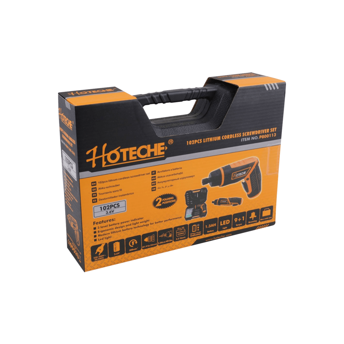 JGO TALADRO INALAMBR MARCA:HOTECHE MODELO:P800113 TIPO:S/T INF.ADIC.:3.6V LITIO2