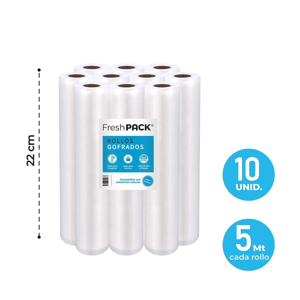 Pack 10 Rollos Sellado al Vacío 22cm X 5mt | Cuuk.cl