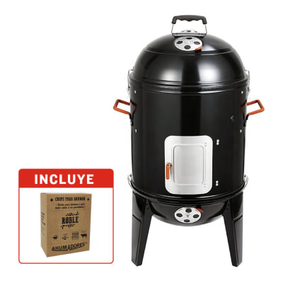 Ahumador y parrilla a Carbón 3 en 1  - 44 cm + 1 caja de Chip#4 Roble