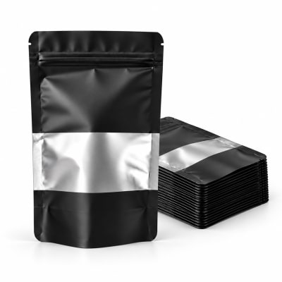 PACK 100 BOLSA DOYPACK ALUMINIO NEGRO CON VENTANA 15X22X4