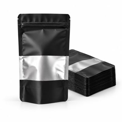 PACK 100 DOYPACK ALUMINIO NEGRO CON VENTANA 12X20X4