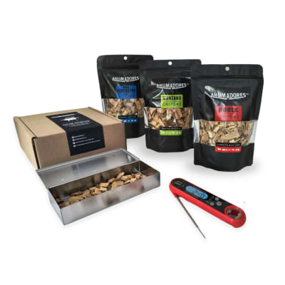 PACK REGALO CAJA AHUMADORA CON 3 BOLSAS CHIPS 150G + TERM PLEGABLE