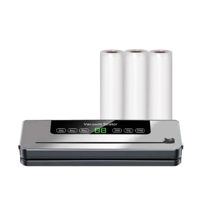 Selladora vacío con cortador de bolsa + 3 Rollos 22cm X 5mt1