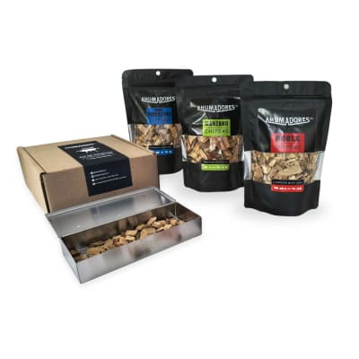 PACK REGALO CAJA AHUMADORA CON 3 BOLSAS CHIPS 150G