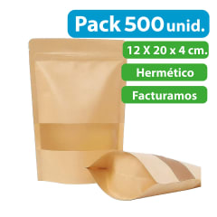 PACK 500 UNIDADES DOYPACK CON VENTANA TRANSPARENTE 12X20X4 CM