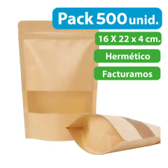 PACK 500 UNIDADES DOYPACK CON VENTANA TRANSPARENTE 16X22X4 CM