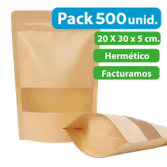 PACK 500 UNIDADES DOYPACK CON VENTANA TRANSPARENTE 20X30X5 CM