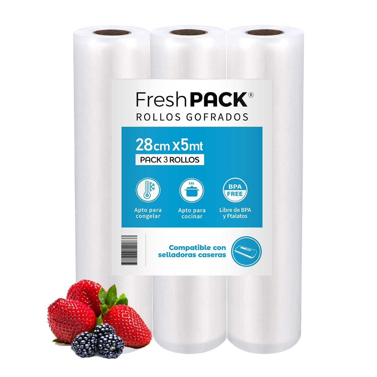 Pack 3 Rollos Bolsa Sellado Al Vacio 28cm X 5mt 80 Micras1