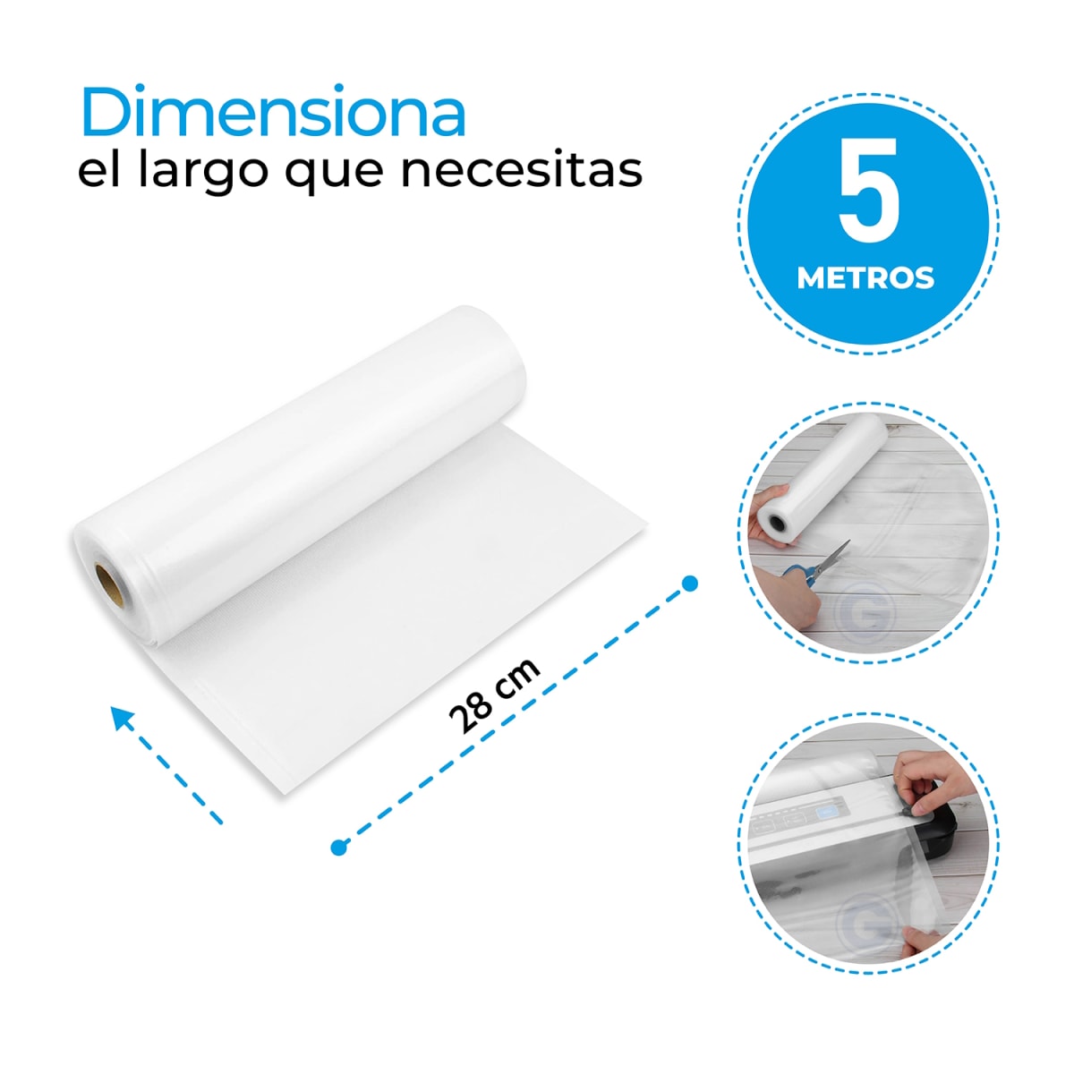 Pack 3 Rollos Bolsa Sellado Al Vacio 28cm X 5mt 80 Micras2