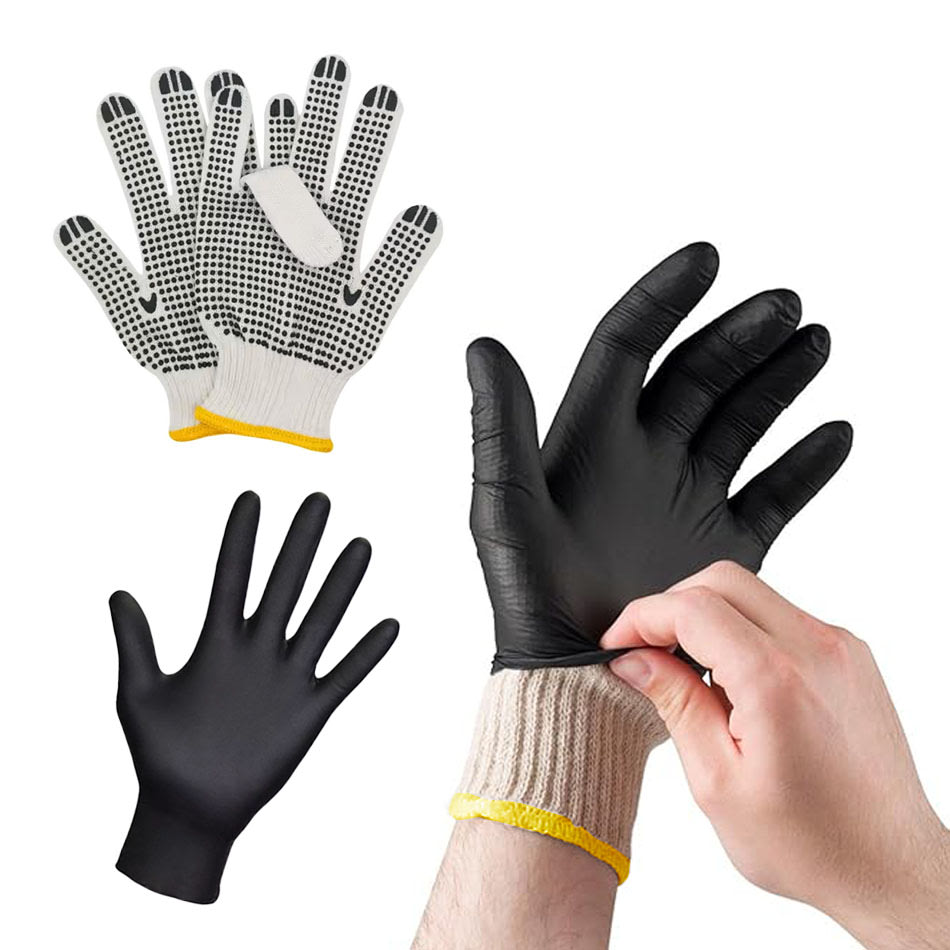 PACK 12 PARES DE GUANTES DE ALGODON PARA BBQ + 100 GUANTES NITRILO XL1