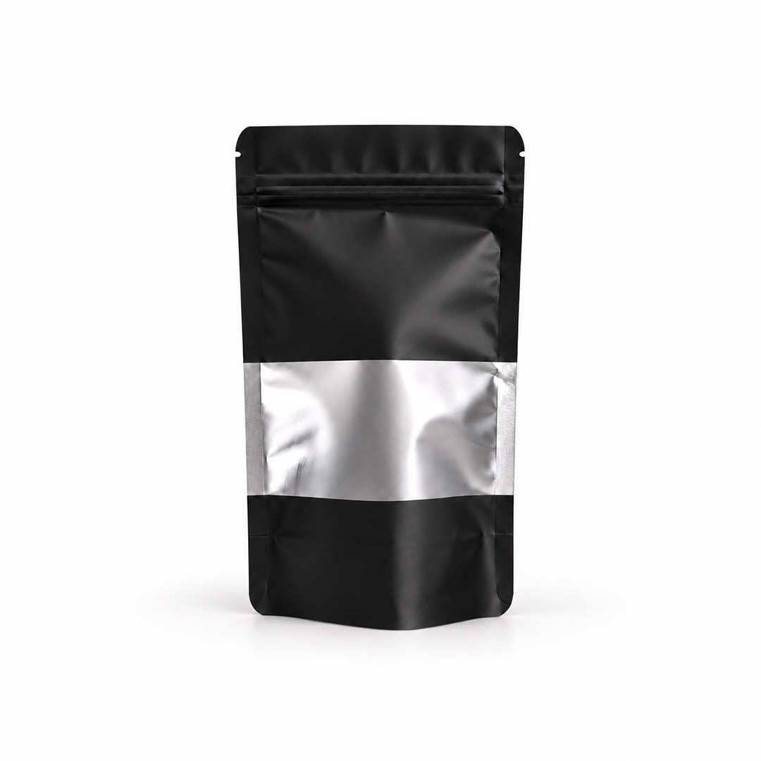 PACK 100 DOYPACK ALUMINIO NEGRO CON VENTANA 12X20X44