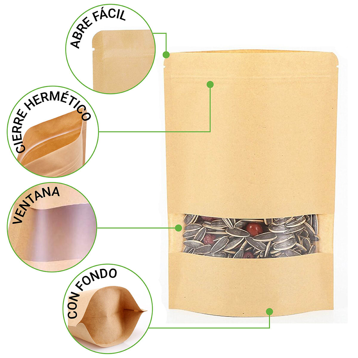 100 UNIDADES DOYPACK CON VENTANA TRANSPARENTE 16X22X4 CM5