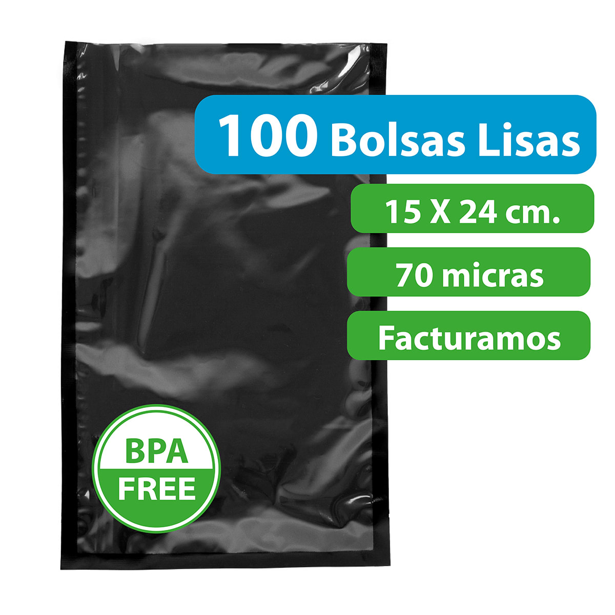 100 Bolsas Sellado Al Vacío Lisas Negras70 Micras 15x24cm2