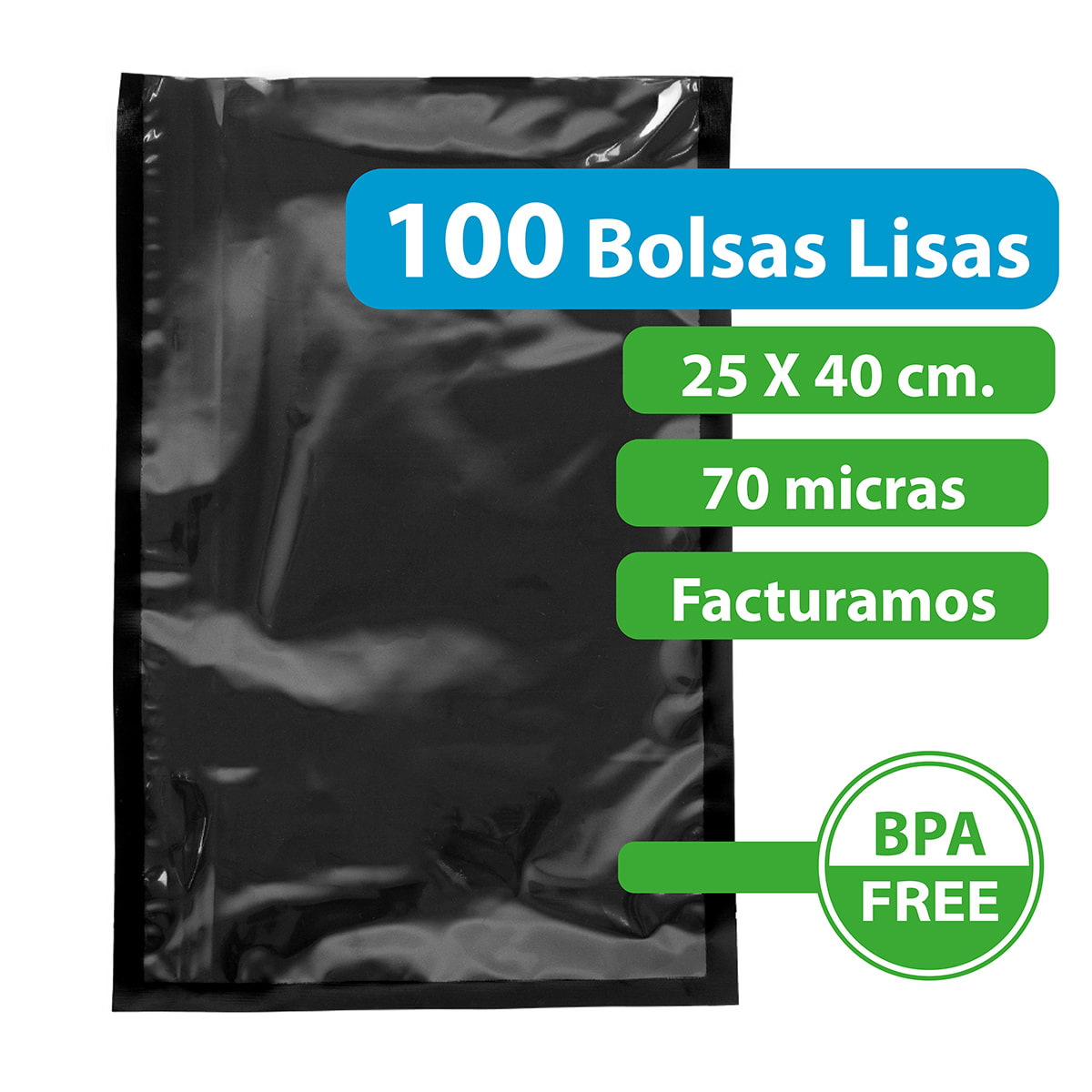 100 Bolsas Sellado Al Vacío Lisas Negras70 Micras 25x40cm2