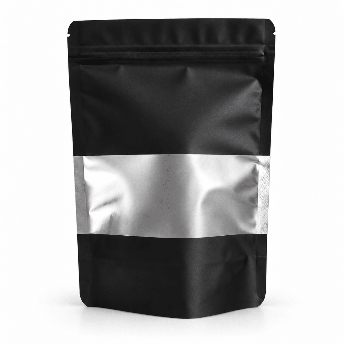 PACK 100 BOLSA DOYPACK ALUMINIO NEGRO CON VENTANA 15X22X44