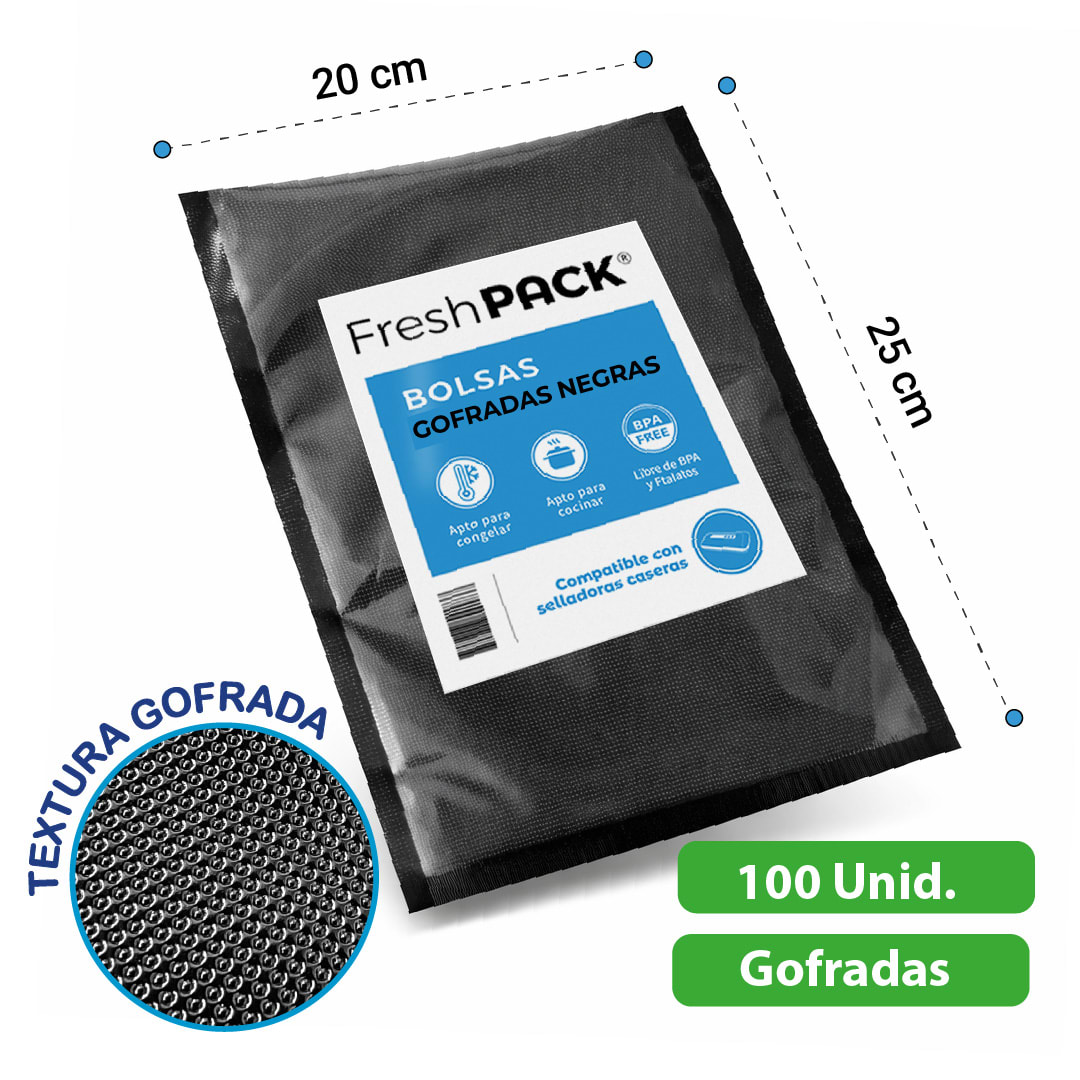 PACK 100 BOLSAS GOFRADAS NEGRAS 80 MICRAS 20X25 CM2
