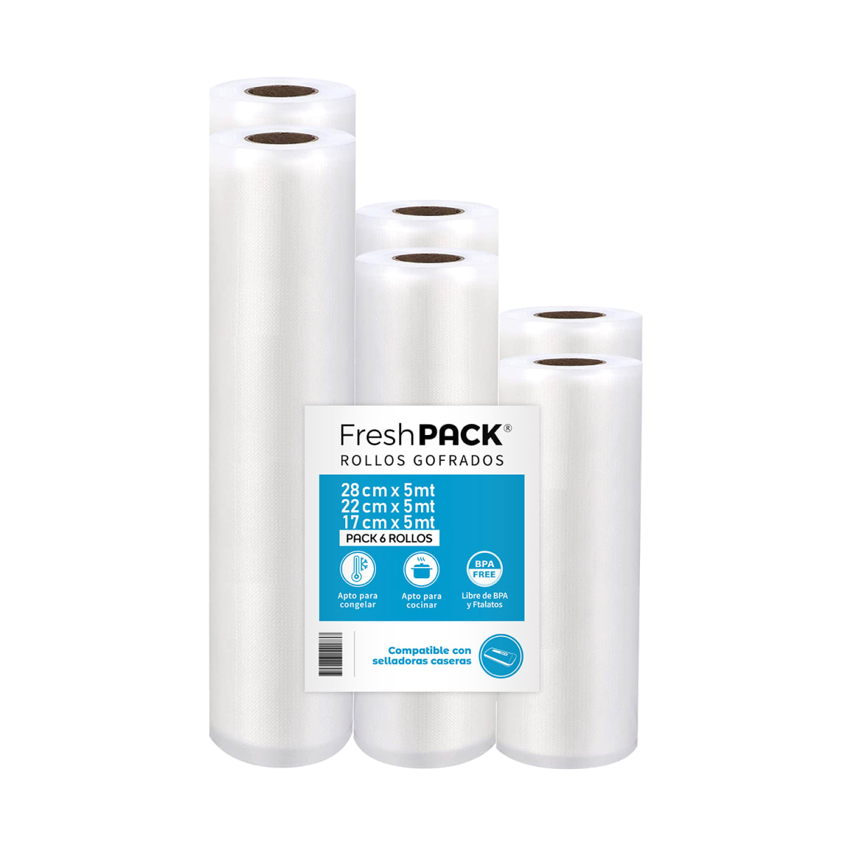 Pack 6 Rollos Bolsa Sellado al Vacío 2 De 17-22-28cm X 5mt1