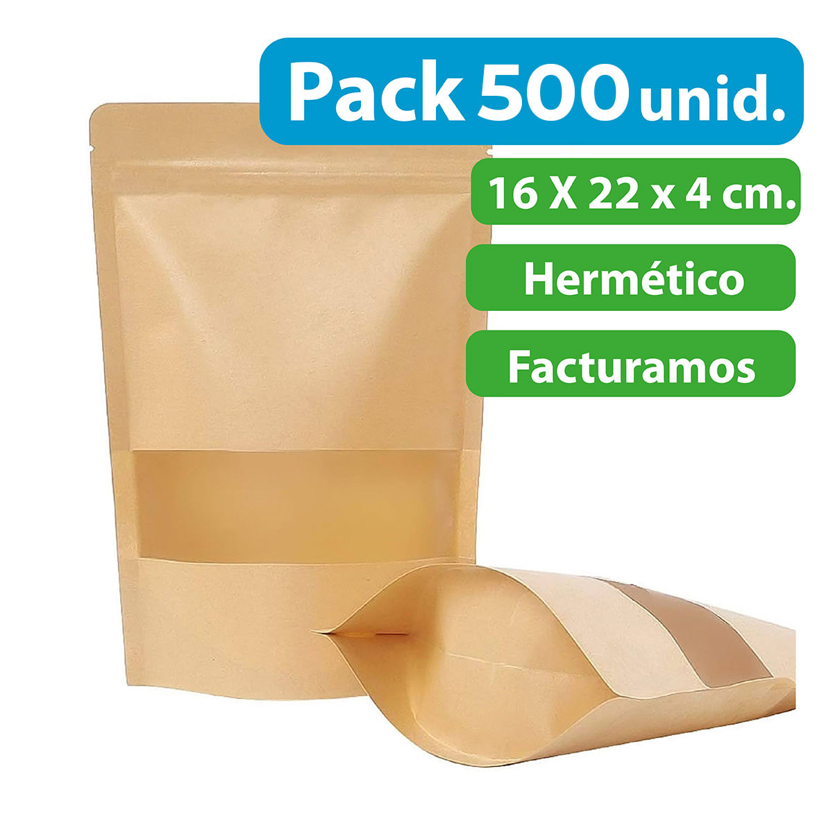 PACK 500 UNIDADES DOYPACK CON VENTANA TRANSPARENTE 16X22X4 CM1