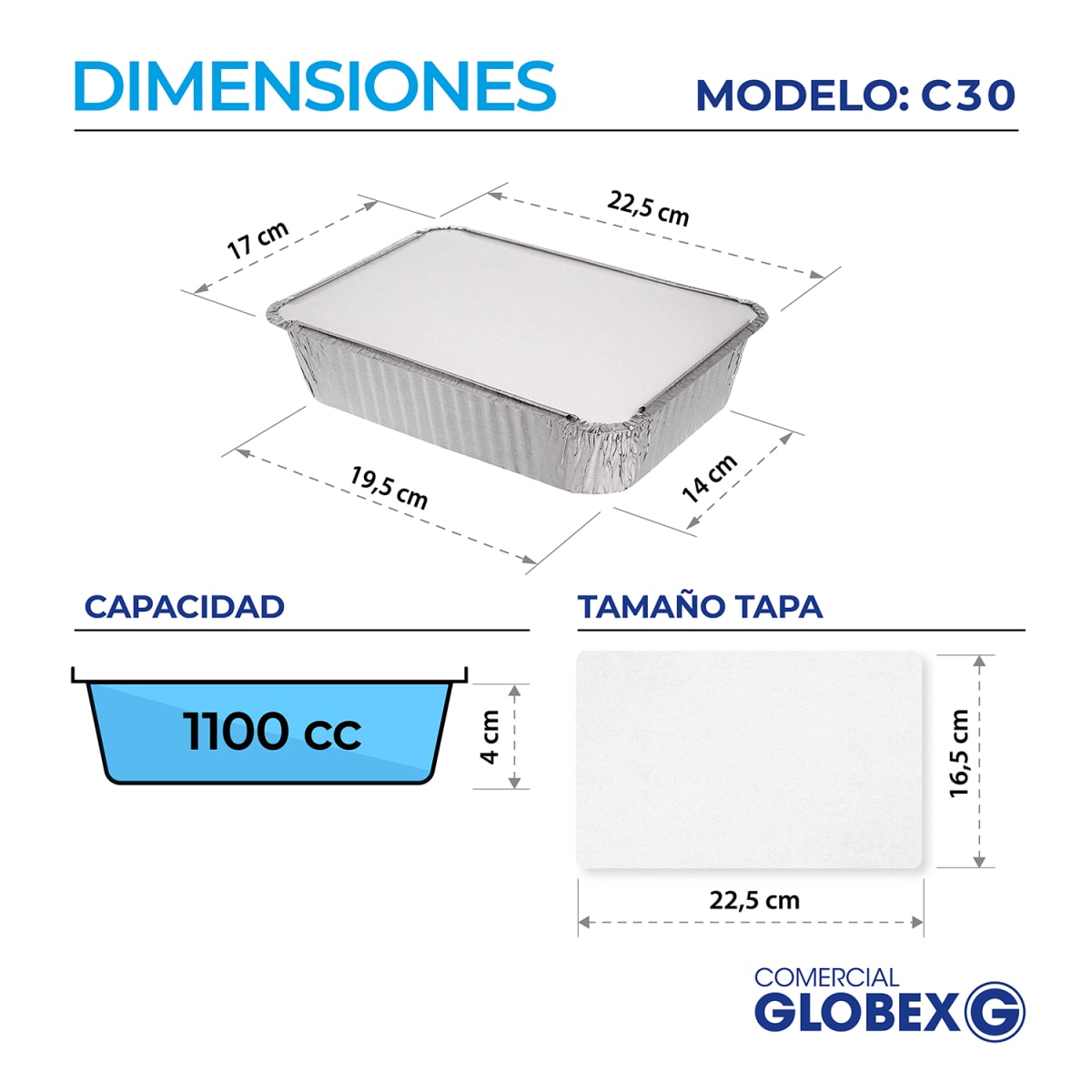 Bandeja De Aluminio C 30 Con Tapa Termolaminada 125 Unidades | Cuuk.cl