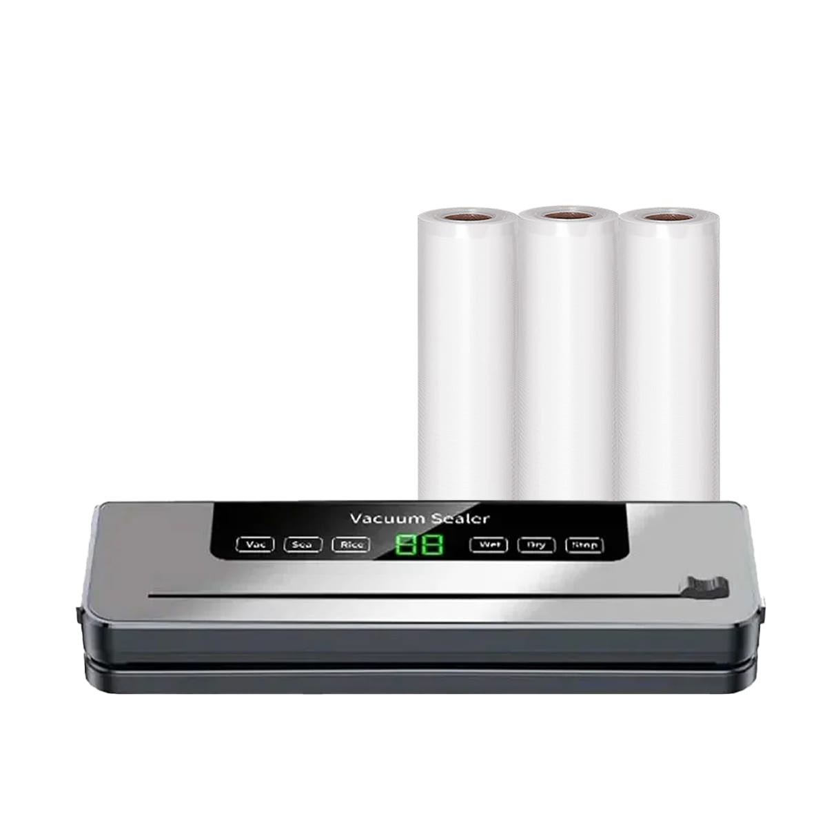 Selladora vacío con cortador de bolsa + 3 Rollos 22cm X 5mt1