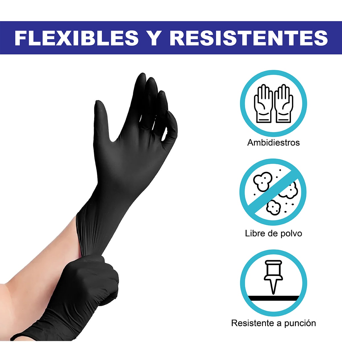 Guantes Negros XS S M L XL 100% De Nitrilo Caja 100 Unid.2