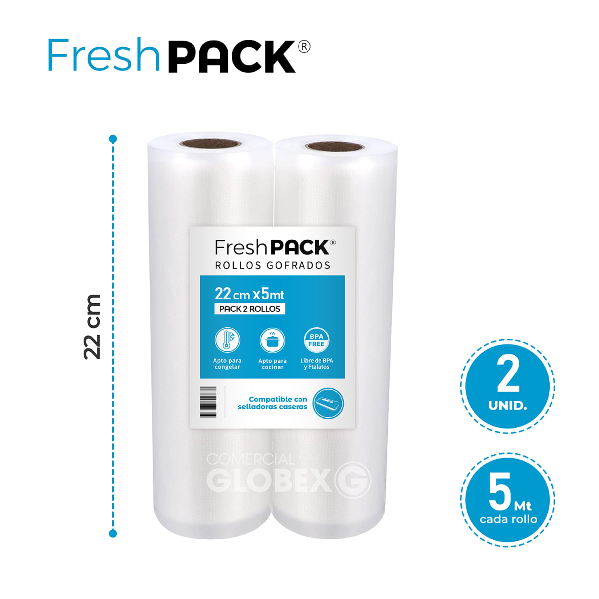 Pack 2 Rollos Sellado al Vacío 22cm X 5mts2