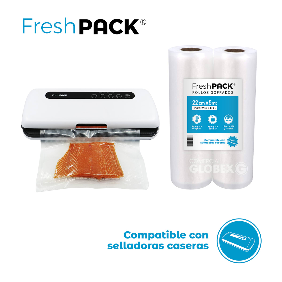 Pack 2 Rollos Sellado al Vacío 22cm X 5mts6